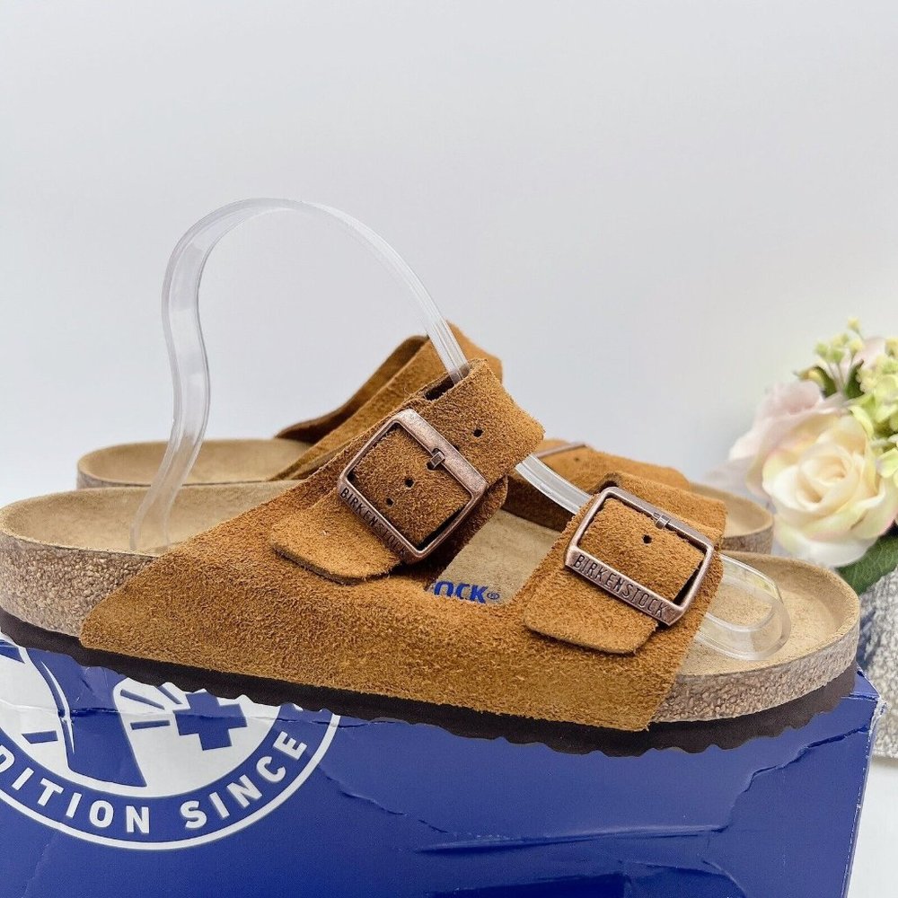 Reposhed now worn, Birkenstock Suede Two-Strap Sandals in Chestnut Brown